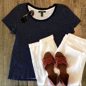 Ralph Lauren Blue and White Polka Dot T-Shirt